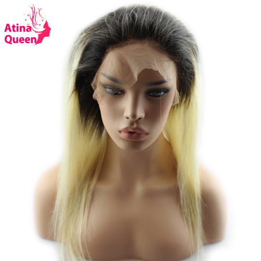 Atina Queen 1b 613 360 Lace Frontal Closure Straight Dark Roots Blonde Full 360 Lace Band 100% Remy Human Hair Natural Hairline