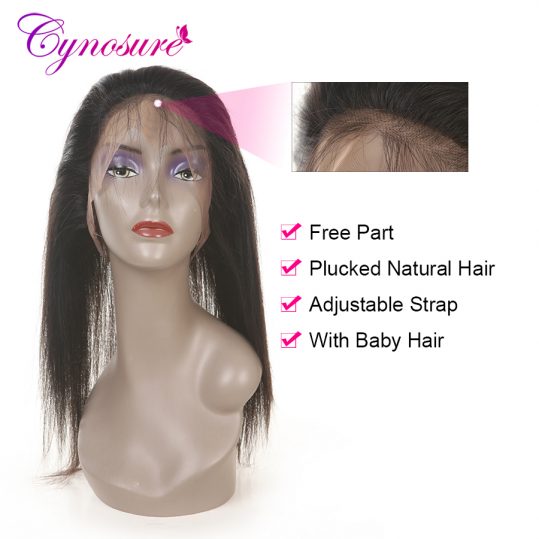 Cynosure Hair 360 Lace Frontal Closure Straight With Baby Hair Natural Black Brazilian Frontal Closure Non-Remy Hair
