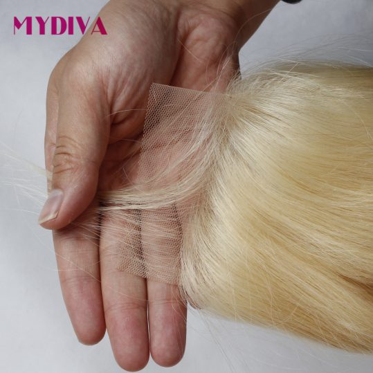 Mydiva Brazilian Non-Remy Human Hair Closure 613 Blonde Lace Closure Straight 4x4 Free Part Bleached Knots With Baby Hair