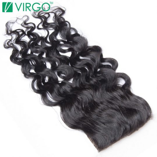 Virgo Remy Hair Swiss Lace Closure Water Wave  4x4'' Free Part Human Hair 130% Density Natural Color Can Be Restyled