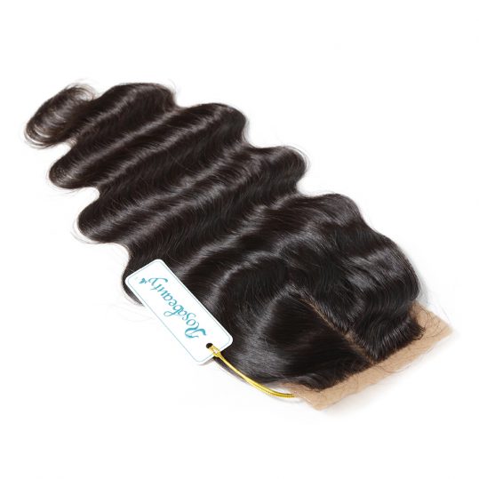 Rosabeauty Middle Part Silk Base Closure Brazilian Body Wave with Bleached Knots 100% Human Remy Hair