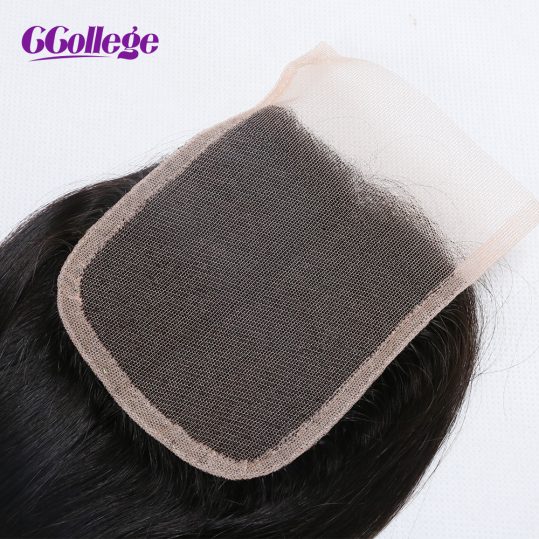 CCollege Hair Peruvian Straight Hair Lace Closure Middle Part 4*4 Bleached Knots Swiss Lace 100% Human Virgin Hair Closure