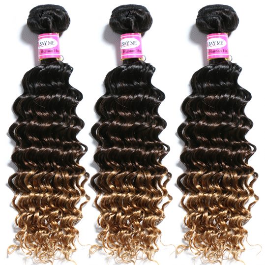 SAY ME Deep Wave Brazilian Hair Ombre Human Hair Weave Bundles Extensions 1b/4/27 Non Remy Can Buy 3 or 4 Bundles With Closure
