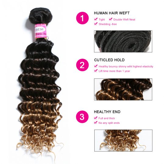 SAY ME Deep Wave Brazilian Hair Ombre Human Hair Weave Bundles Extensions 1b/4/27 Non Remy Can Buy 3 or 4 Bundles With Closure