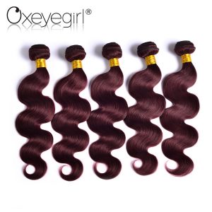 Oxeye girl Burgundy Brazilian Hair Weave Bundles Body Wave Human Hair Bundles 10"-24" 99J Red Hair Non Remy Hair Extensions 1 PC