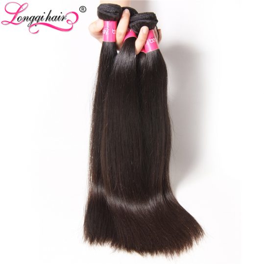 LONGQI HAIR Brazilian Straight Hair 100% Human Hair Weave Weaving 1 Piece Natural Black Non-Remy Hair 8-30 Inch Can Mix Length