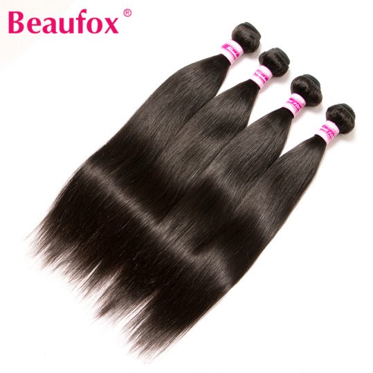 Beaufox Brazilian Straight Hair Human Hair Weave Bundles Natural Black Non-remy Brazilian Hair Extension Can Buy 3 or 4 Bundles