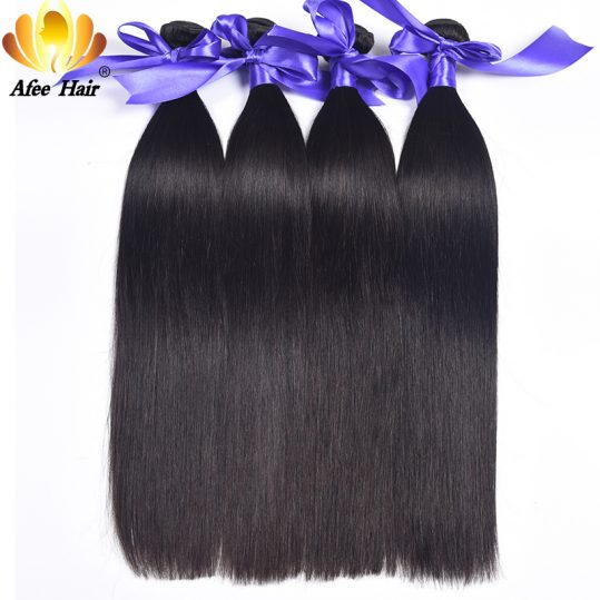 Ali Afee Brazilian Straight Human Hair Bundles Natural Black 1Pc Non Remy Hair Extension Can Buy 3 or 4 Bundles With Closure