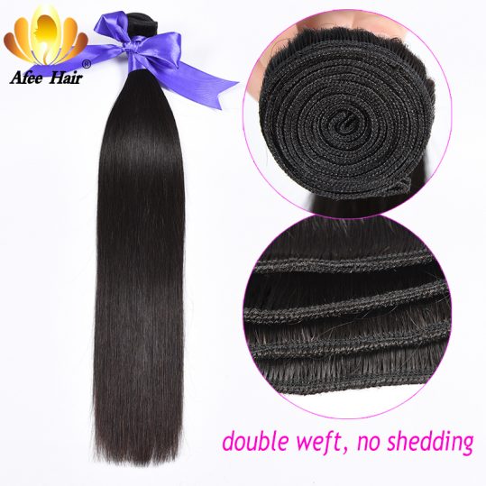 Ali Afee Brazilian Straight Human Hair Bundles Natural Black 1Pc Non Remy Hair Extension Can Buy 3 or 4 Bundles With Closure