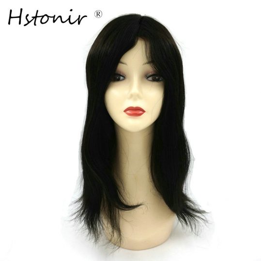 Hstonir Stock Women Swiss Lace Front Hair Replacement Natural Black 14/16 Inch Long Hair Piece HTP011