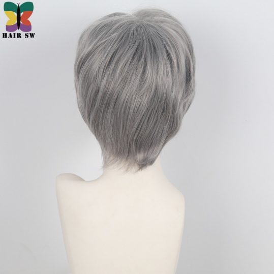 HAIR SW Short Straight Flirty Layered Ladies Wig Synthetic hair Dark Grey Cancer patient wigs with bangs for senior citizens