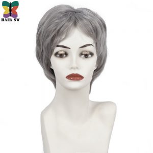 HAIR SW Short Straight Flirty Layered Ladies Wig Synthetic hair Dark Grey Cancer patient wigs with bangs for senior citizens