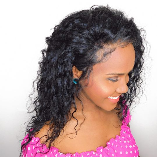 Loose Curly Lace Front Human Hair Wig Pre Plucked Brazilian Remy Hair Natural Black 12-24inch
