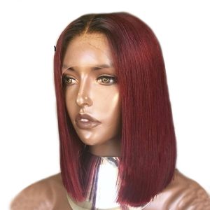 T1B/Burgundy Ombre Hair Bob Wigs Lace Front Human Hair Wigs Straight Short Brazilian Remy Hair wigs 13*4 Pre-Plucked