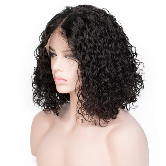 Curly Bob Lace Front Human Hair Wigs For Women Natural Color Remy Brazilian 13x4 Black Lace Wig Middle Part Full End 130-150%