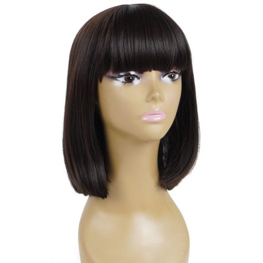Burgundy Short Synthetic Wigs With Bangs For Women Black 14 inch Straight African American Heat Resistant Wigs